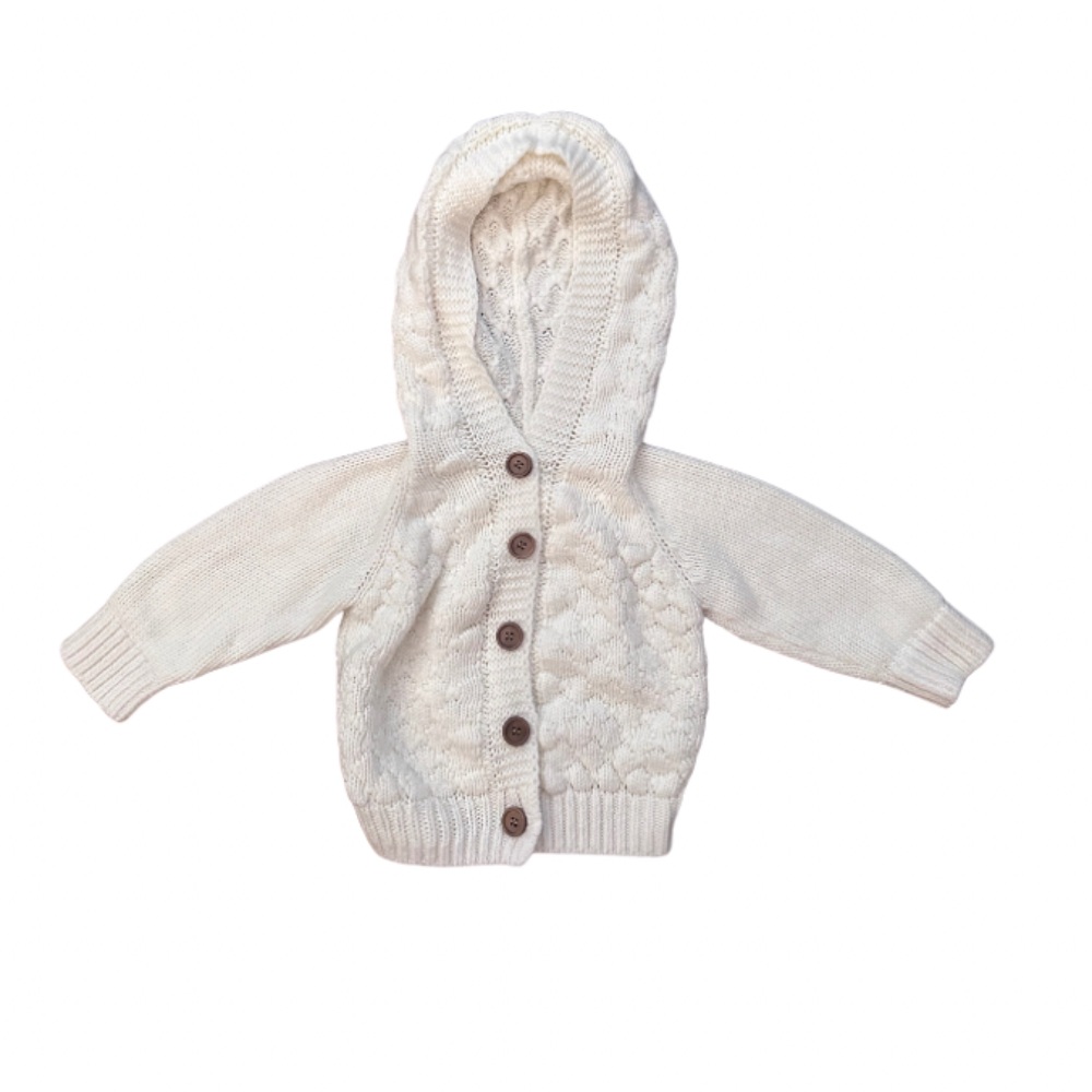 Cream Knit Hooded Button Sweater/Cardigan